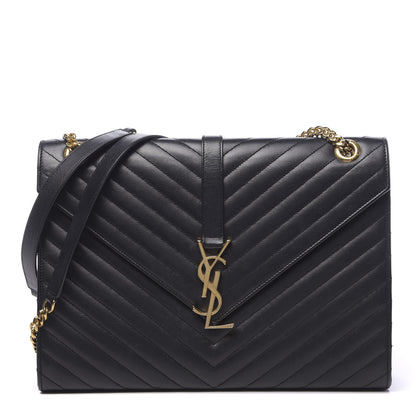 Saint Laurent Smooth Calfskin Matelasse Chevron Large Monogram Satchel Black 1 of 10