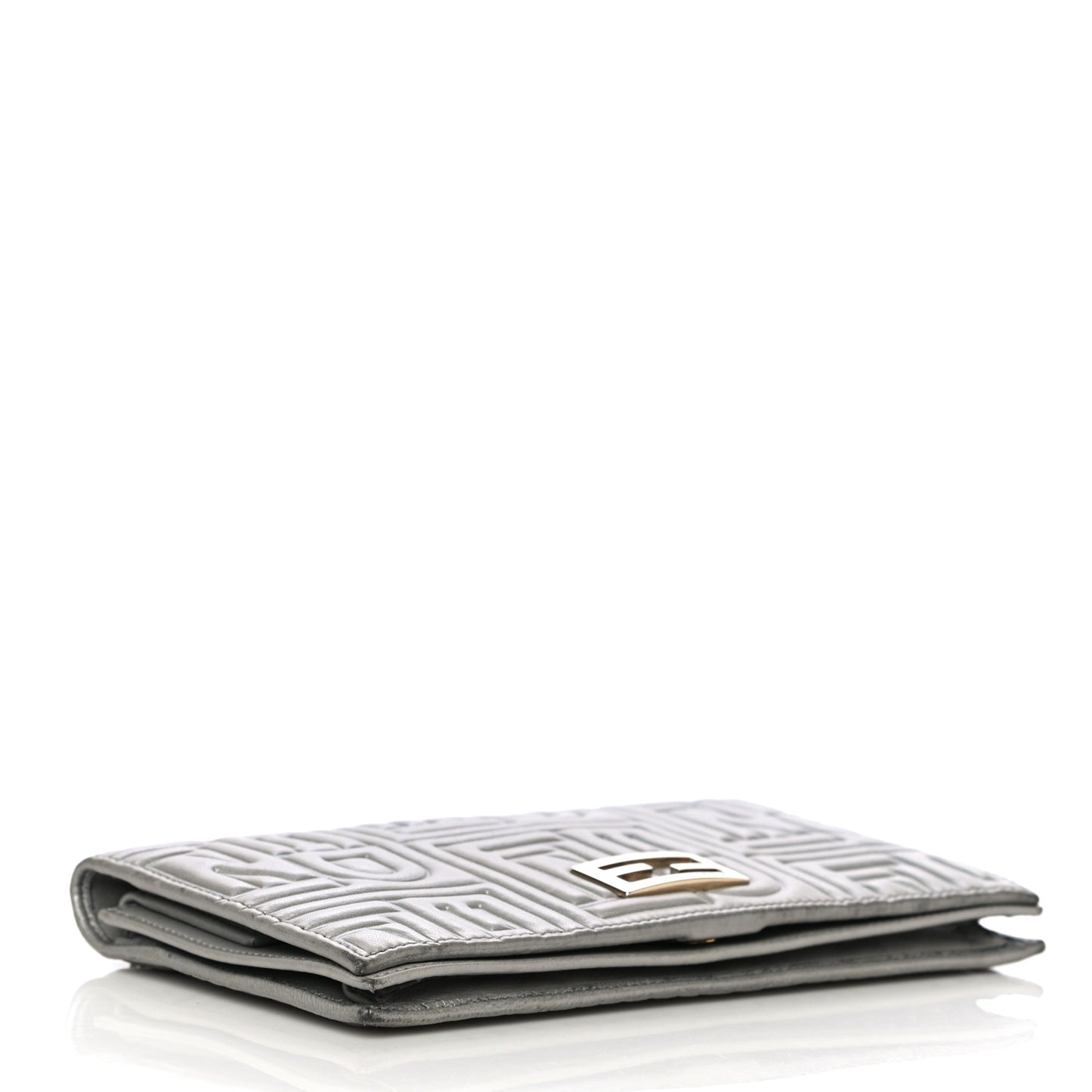 Metallic Nappa Logo Embossed Long Wallet On Chain Silver