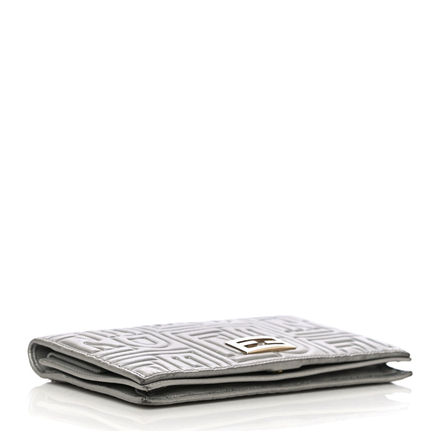 Fendi Metallic Nappa Logo Embossed Long Wallet On Chain Silver 6 of 26
