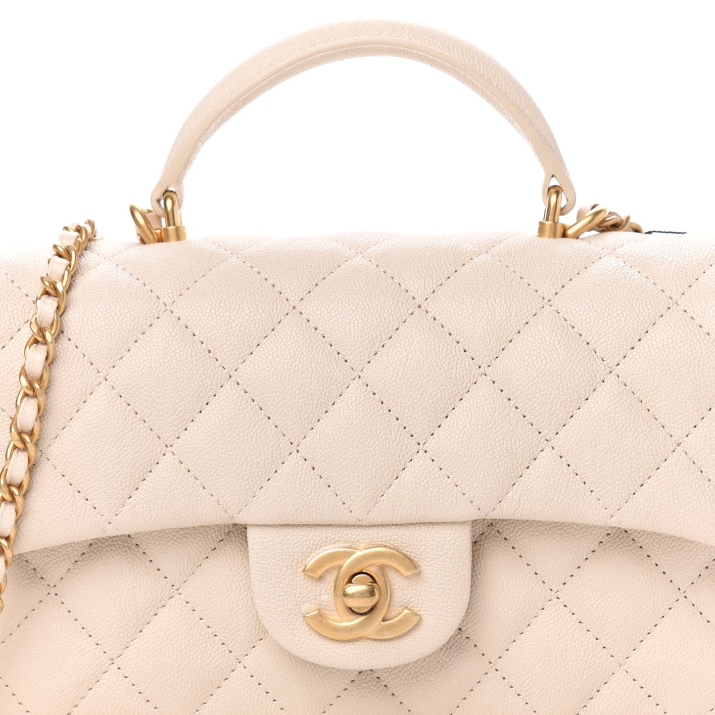 Caviar Quilted Mini Top Handle Rectangular Flap Beige