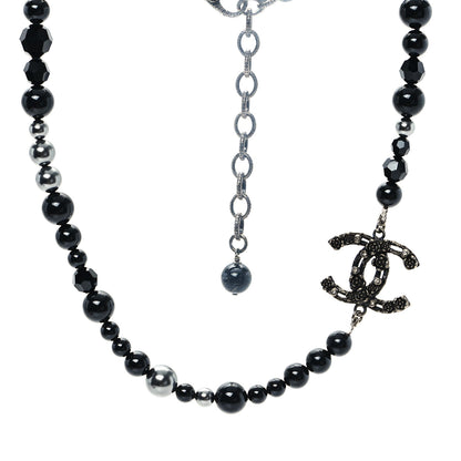 Chanel Pearl Crystal CC Camellia Necklace Ruthenium Black 1 of 5