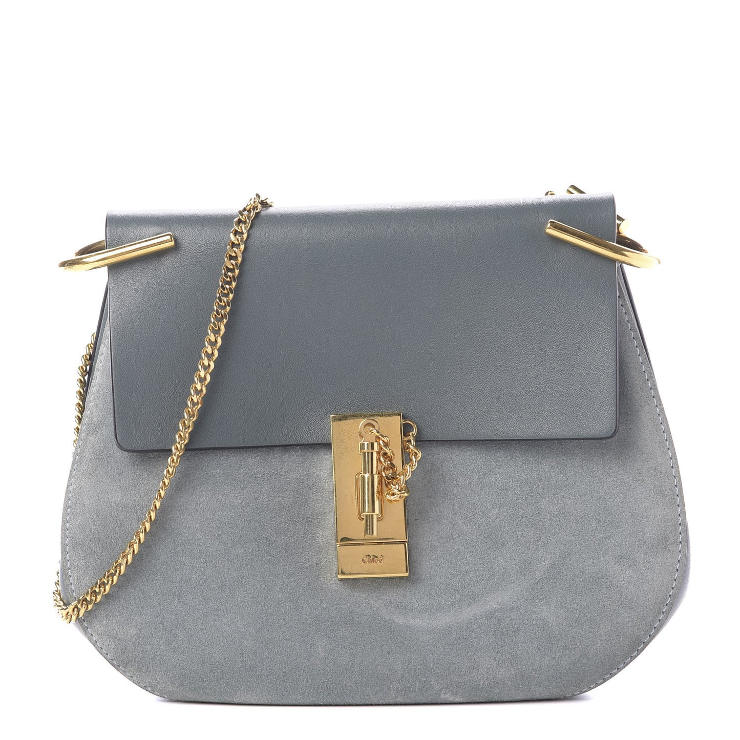 Suede Smooth Calfskin Drew Shoulder Bag Cloudy Blue