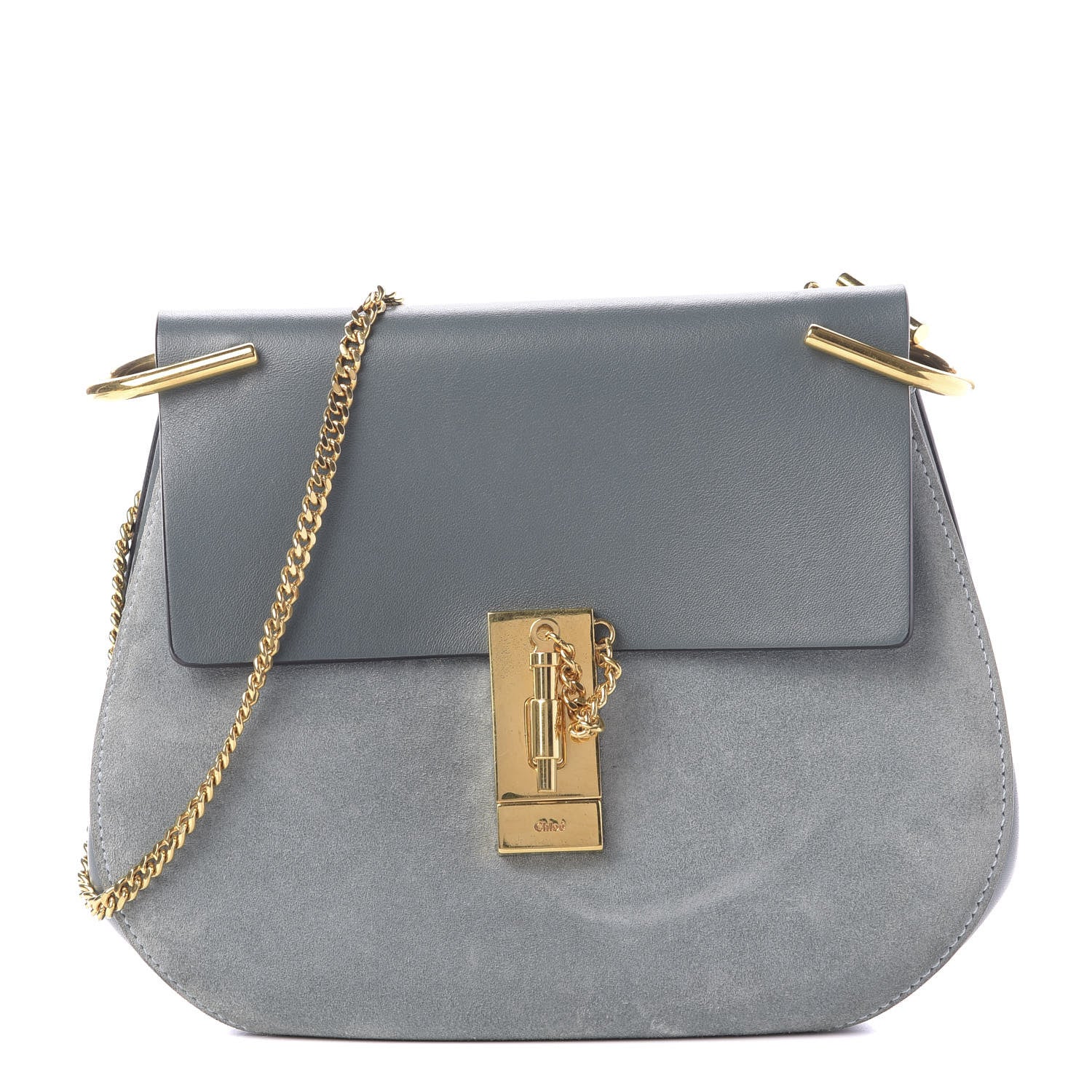 Chloe Suede Smooth Calfskin Drew Shoulder Bag Cloudy Blue 1 of 9