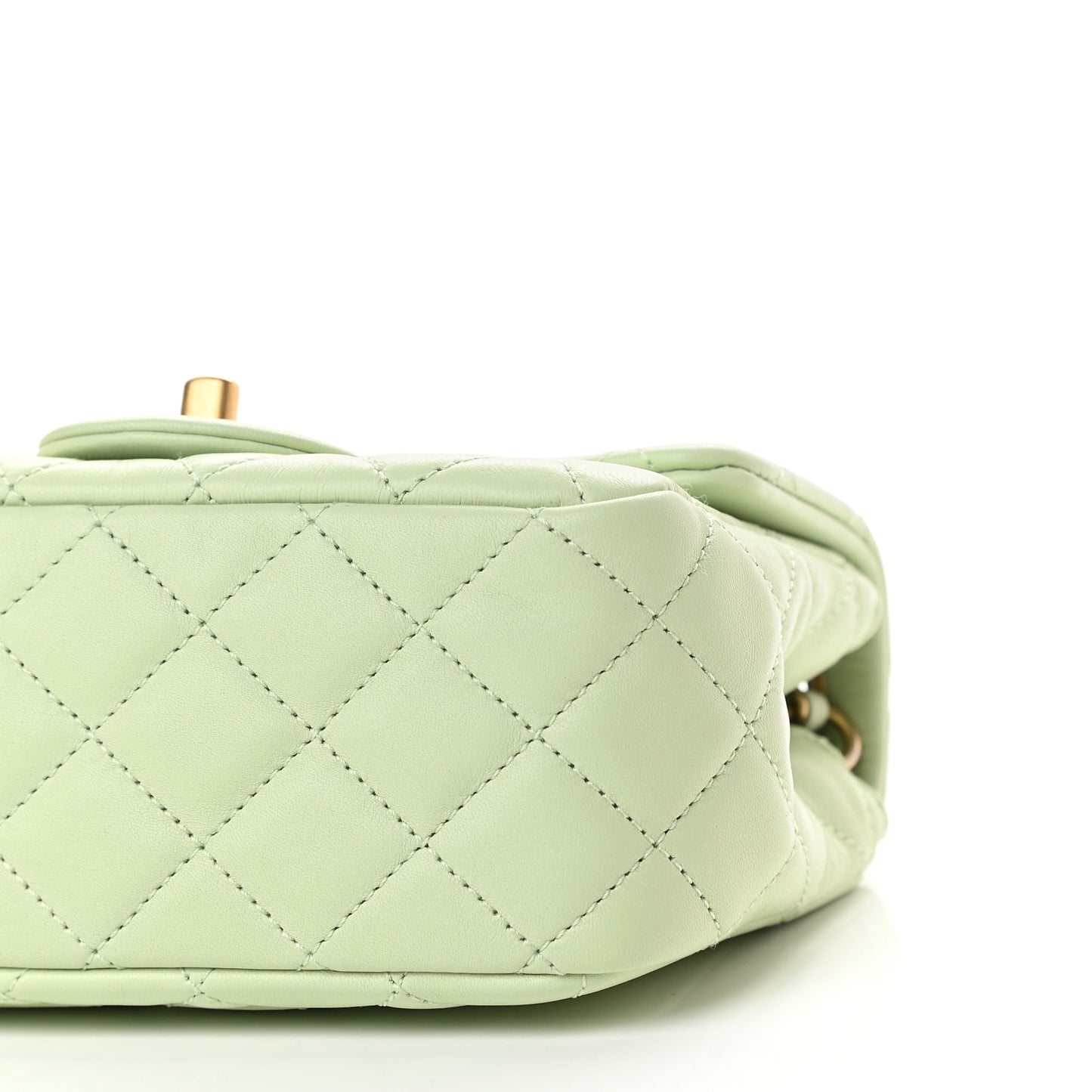 Lambskin Quilted Mini Pearl Crush Flap Light Green