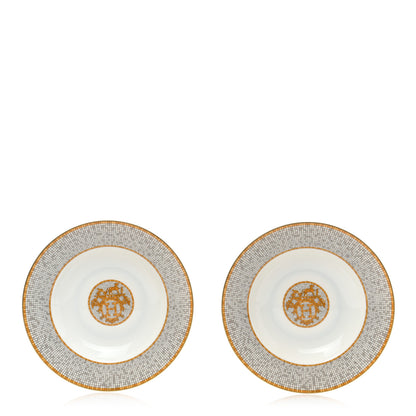 Hermes Porcelain Mosaique Au 24 Platine Soup Plate Set of 2 1 of 7