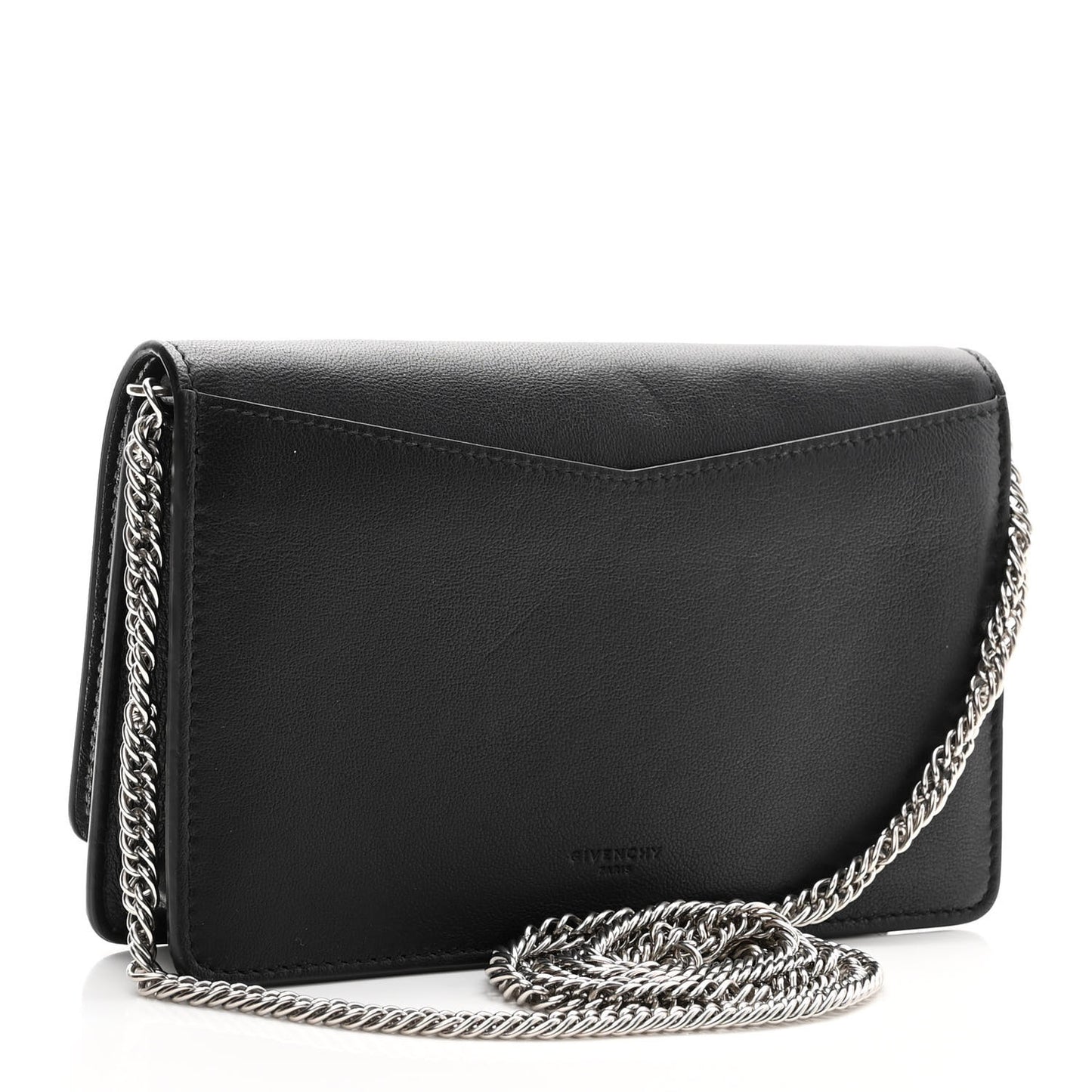 Lambskin Emblem Chain Wallet Black