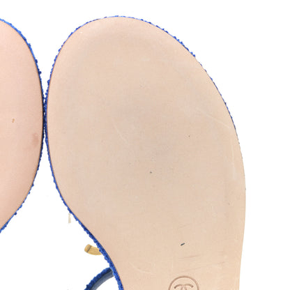 Chanel Cotton Tweed CC Logo Thong Sandals 37 Navy Blue 8 of 13
