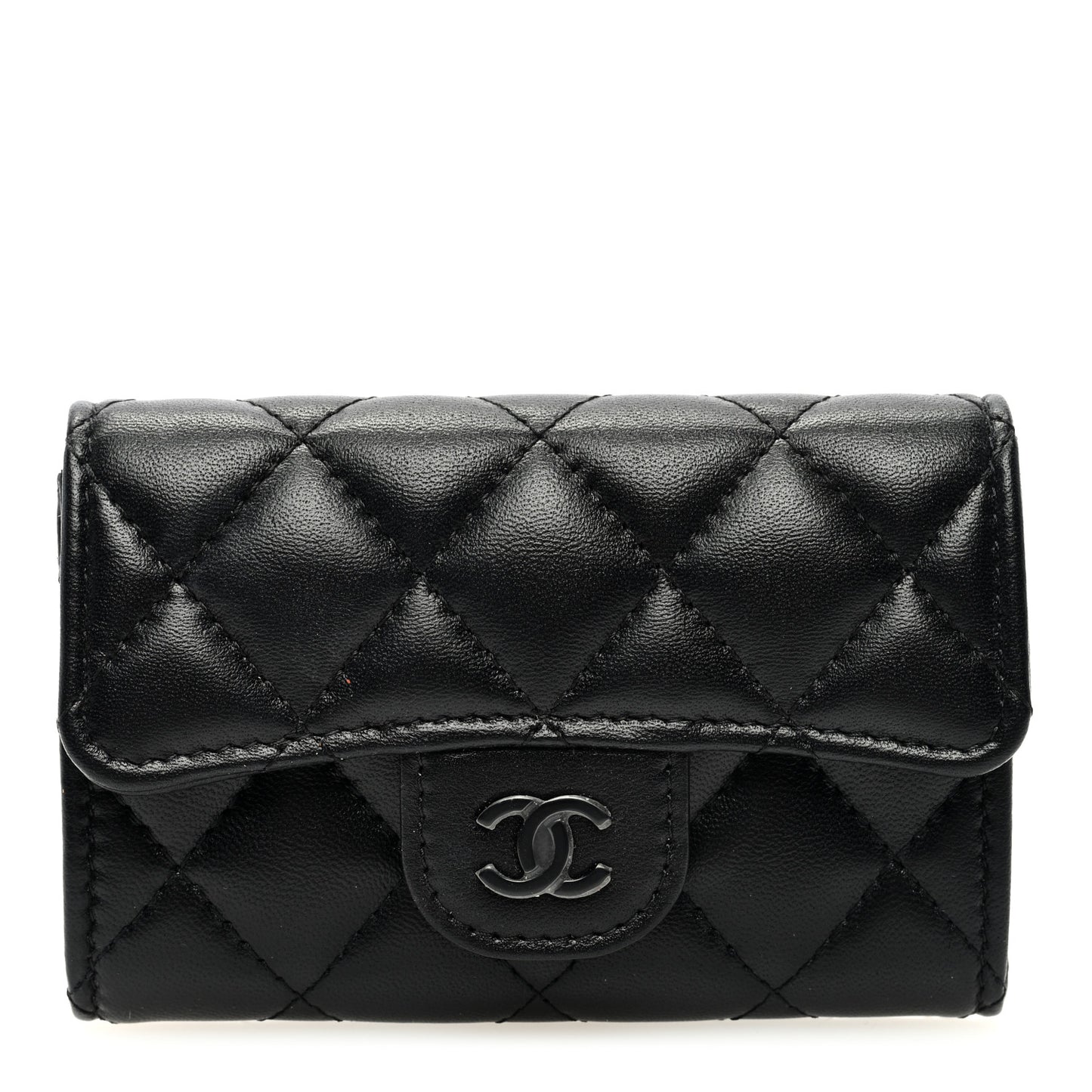 Lambskin Quilted Flap Card Holder Wallet So Black