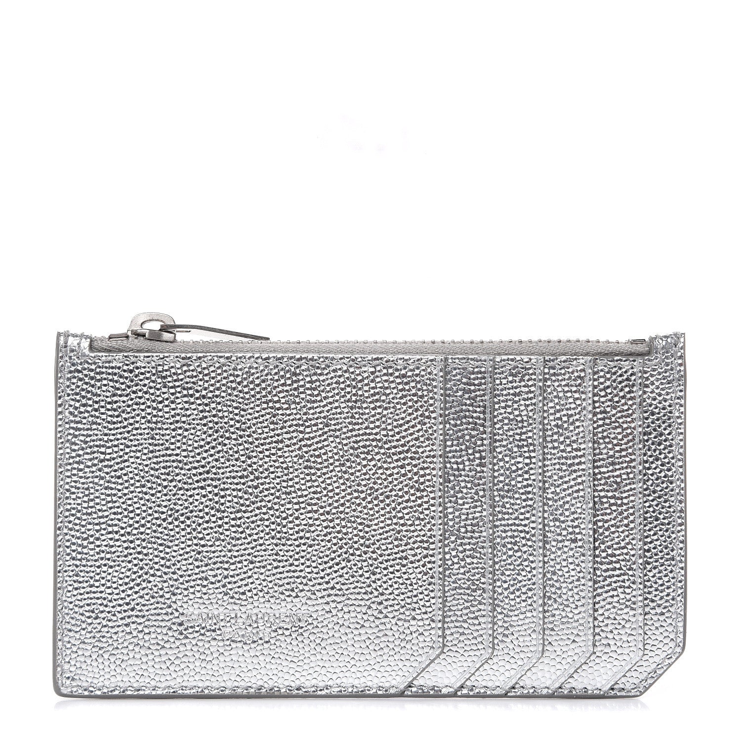 Saint Laurent Grained Calfskin 5 Fragments Zip Pouch Card Holder Silver 1 of 7