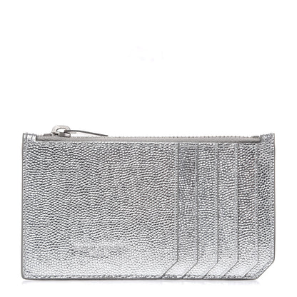 Saint Laurent Grained Calfskin 5 Fragments Zip Pouch Card Holder Silver 1 of 7