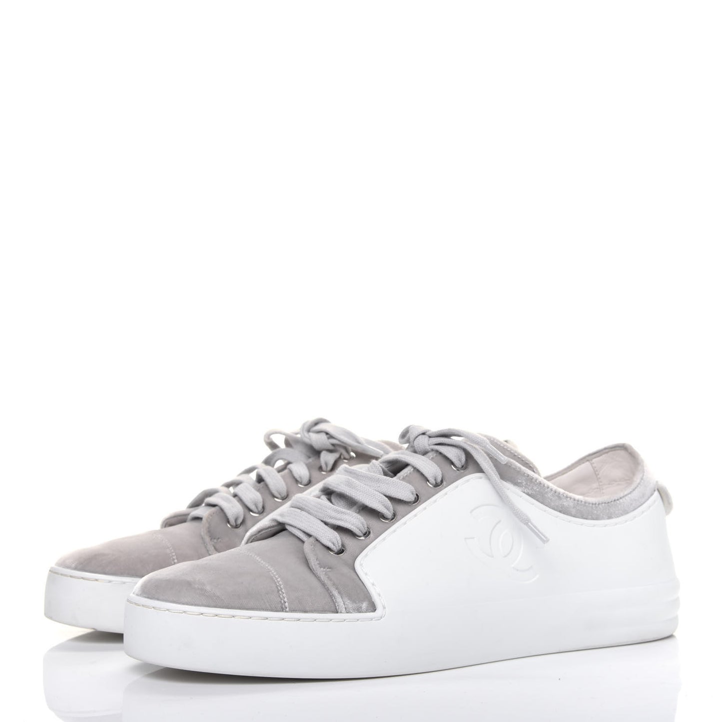 Calfskin Velvet Womens CC Sneakers 41.5 White Silver
