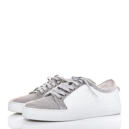 Chanel Calfskin Velvet Womens CC Sneakers 41.5 White Silver 3 of 11