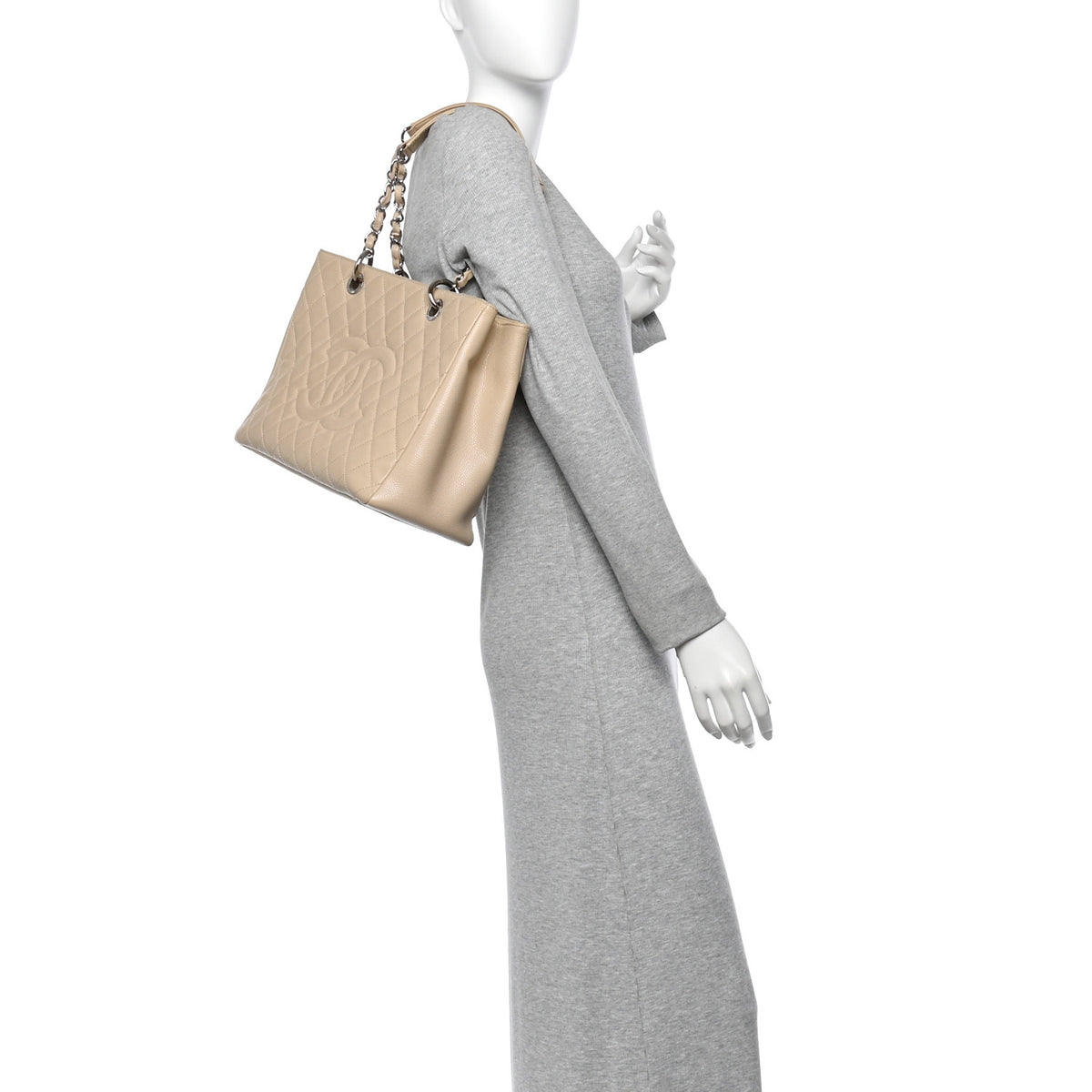 Caviar Quilted Grand Shopping Tote GST Beige