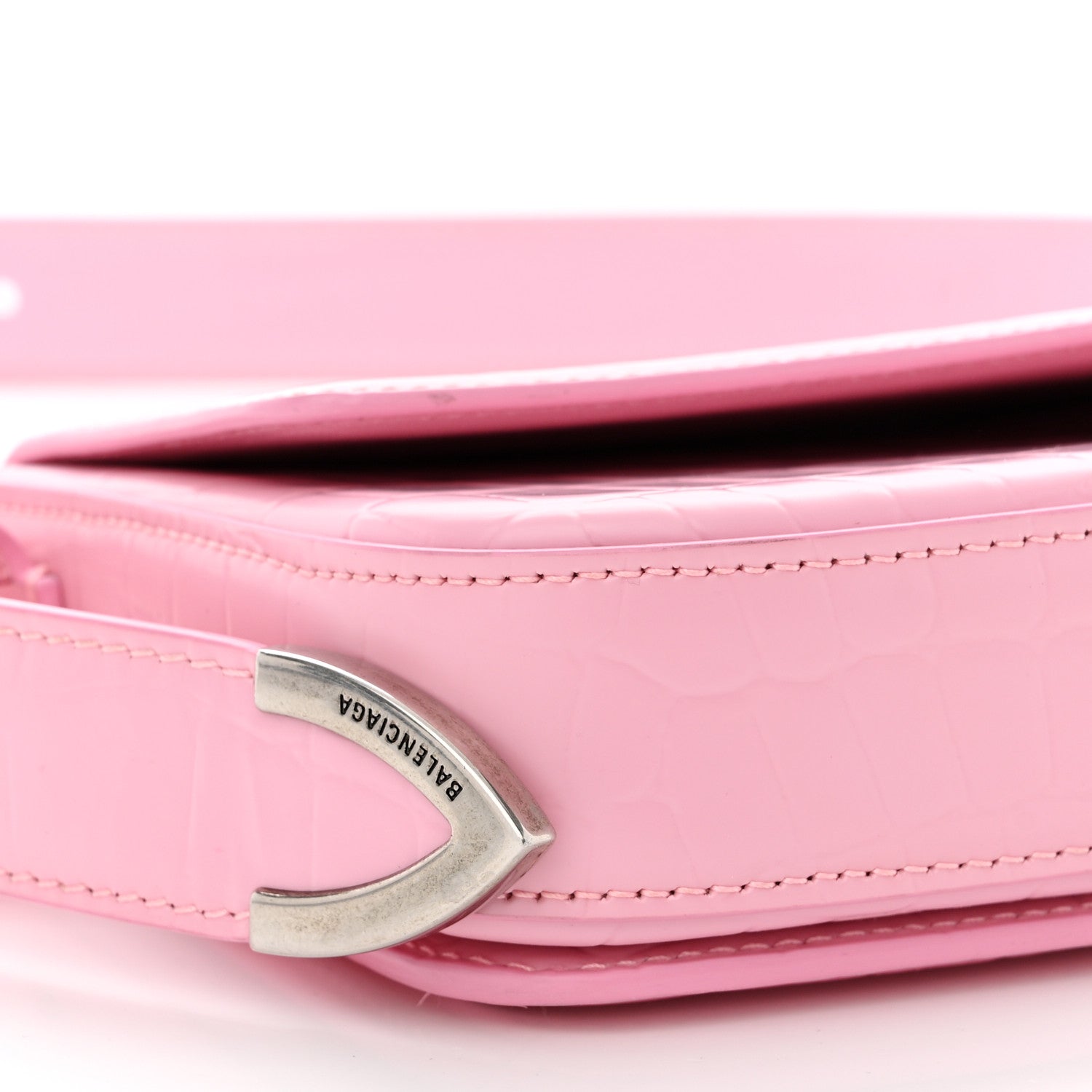 Balenciaga Shiny Calfskin Crocodile Embossed Ghost Sling Bag Pink 10 of 16