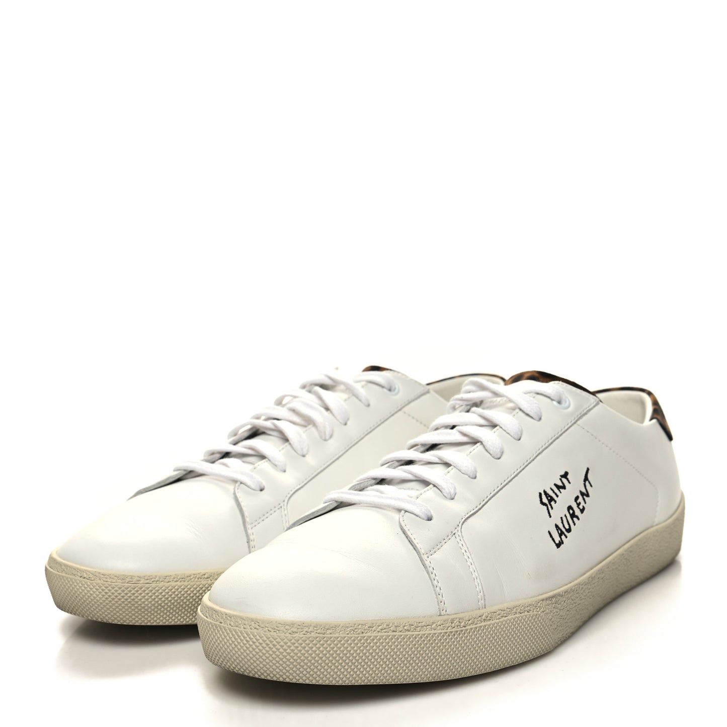 Calfskin Embroidered Mens Court Classic Sneakers 45 White Black