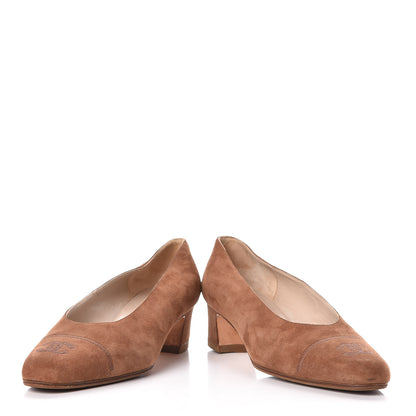 Chanel Suede CC Cap Toe Pumps 35.5 Brown 6 of 13
