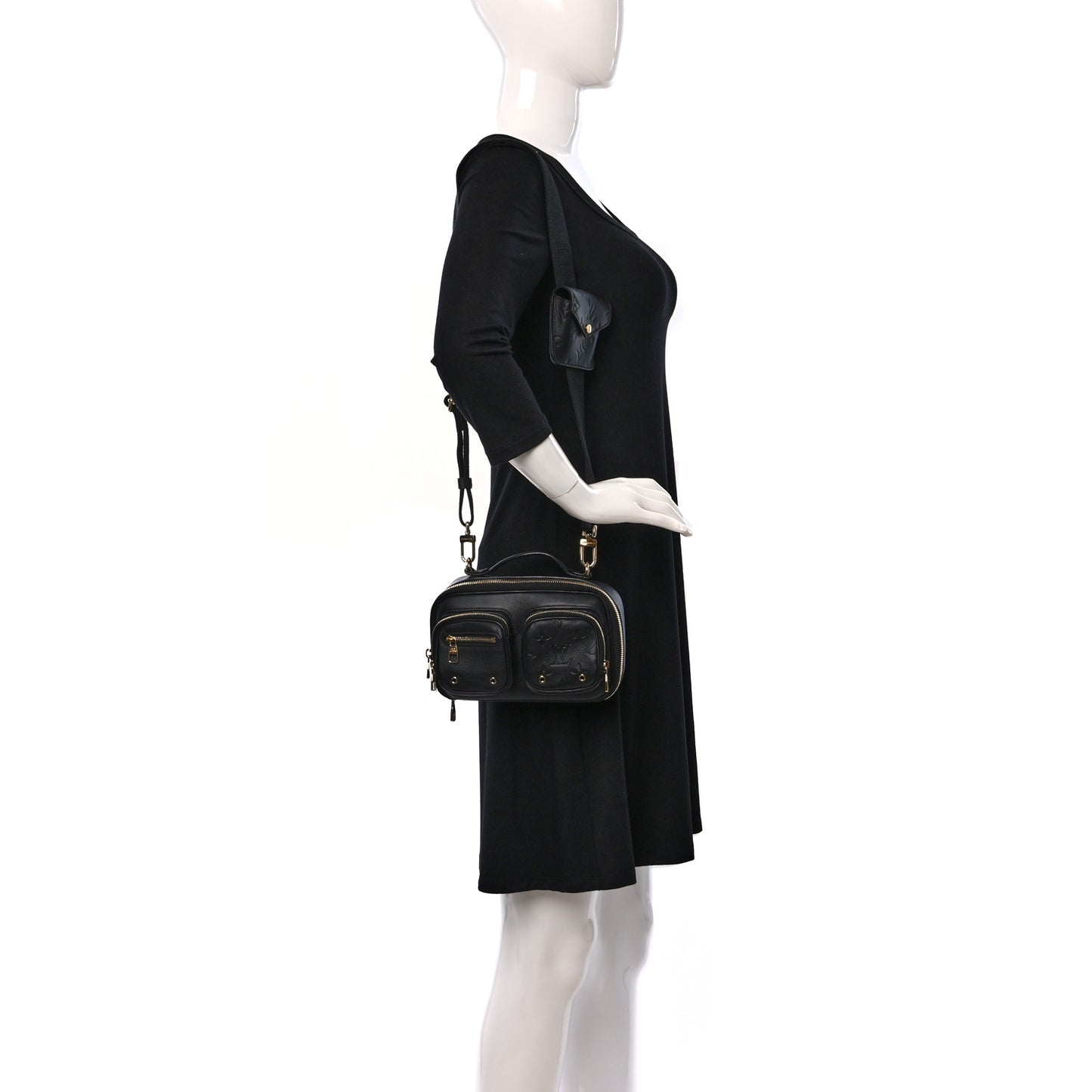 Calfskin Monogram Embossed Utility Crossbody Black