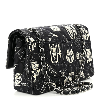 Chanel Satin Airline Printed Medium Double Flap Black White 4 of 19