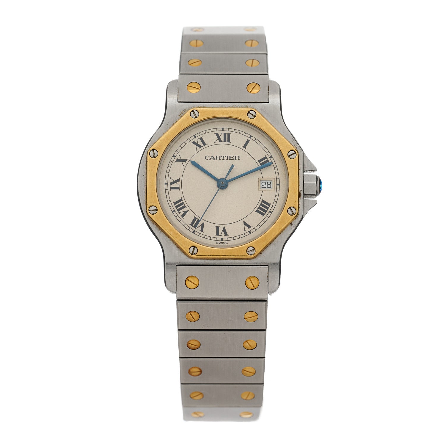 Cartier Stainless Steel 18K Yellow Gold 29mm Santos Octagon Quartz Watch 1 of 4