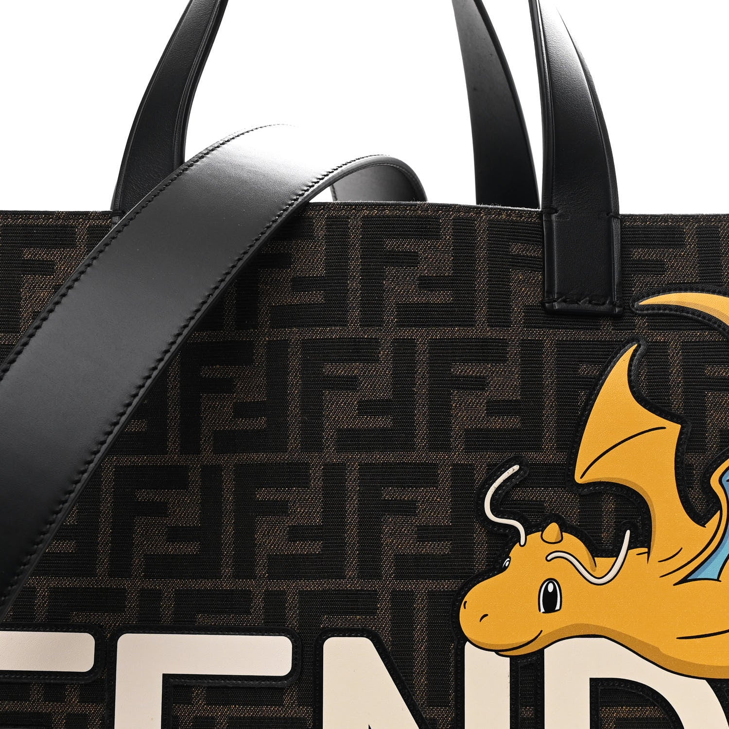 Fendi X FRGMT X POKEMON Fabric Jacquard FF Pokemon Shopping Tote Bag Tobacco Moro Giallo Mimosa 7 of 9