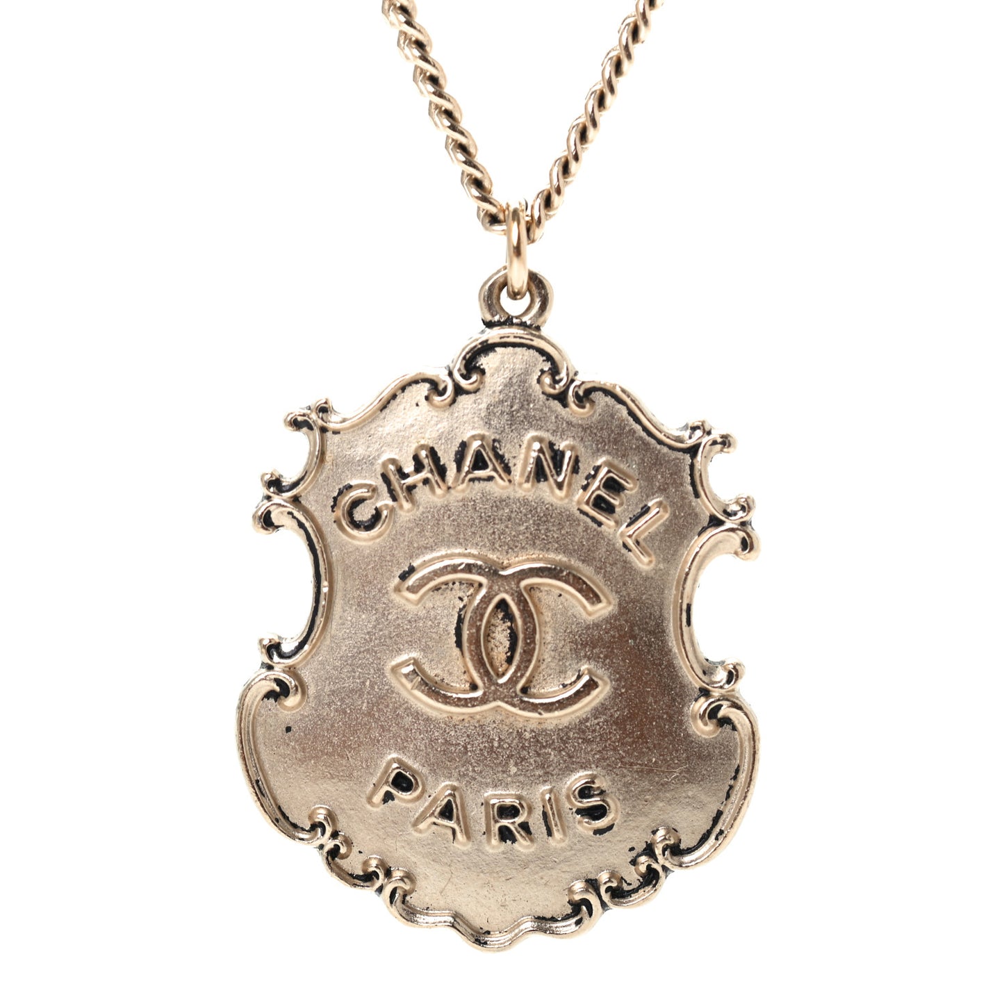 Metal Paris Dallas CC Badge Pendant Necklace Gold