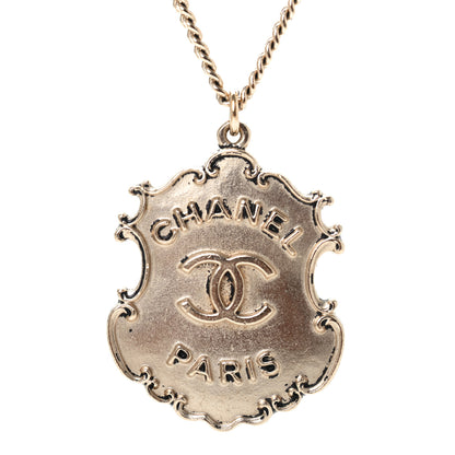 Chanel Metal Paris Dallas CC Badge Pendant Necklace Gold 3 of 4