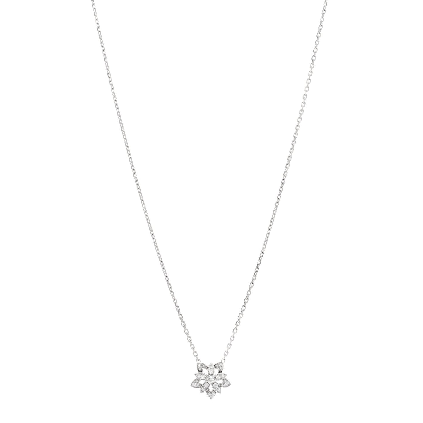 18K White Gold Diamond Mini Lotus Pendant Necklace