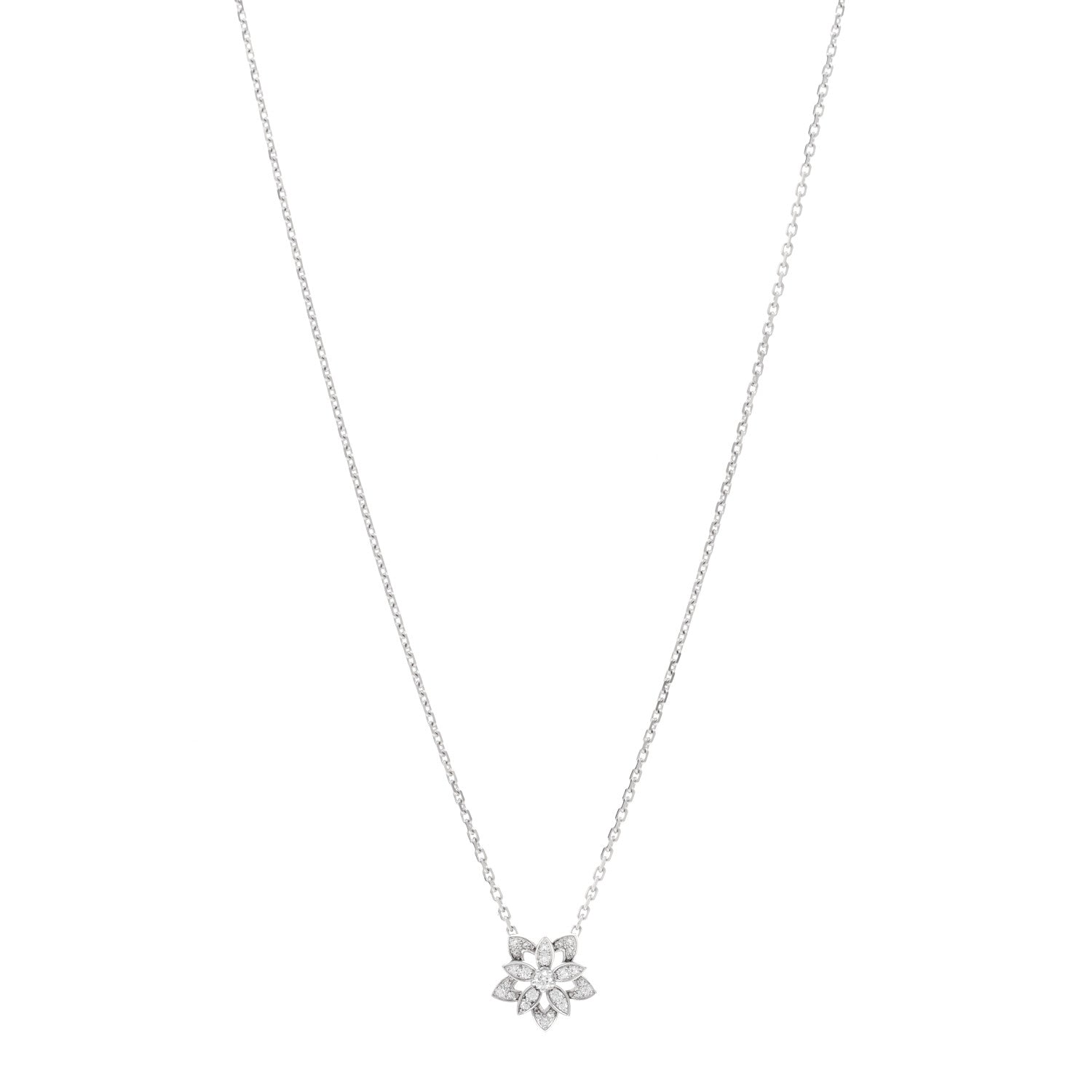 Van Cleef & Arpels 18K White Gold Diamond Mini Lotus Pendant Necklace 1 of 6