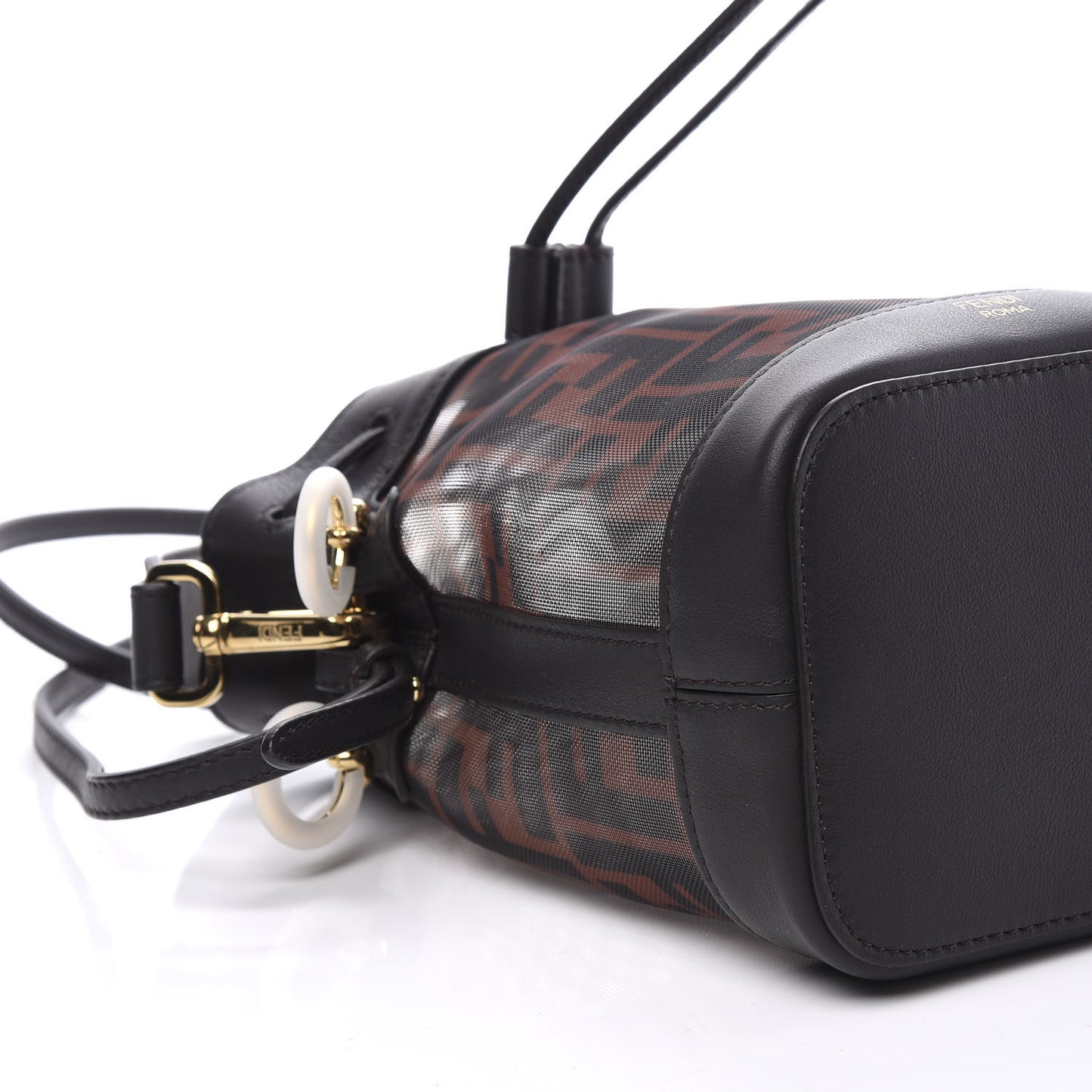Mesh Vitello Grace F is FF 1974 Mini Mon Tresor Bucket Bag Marrone Black Ebano