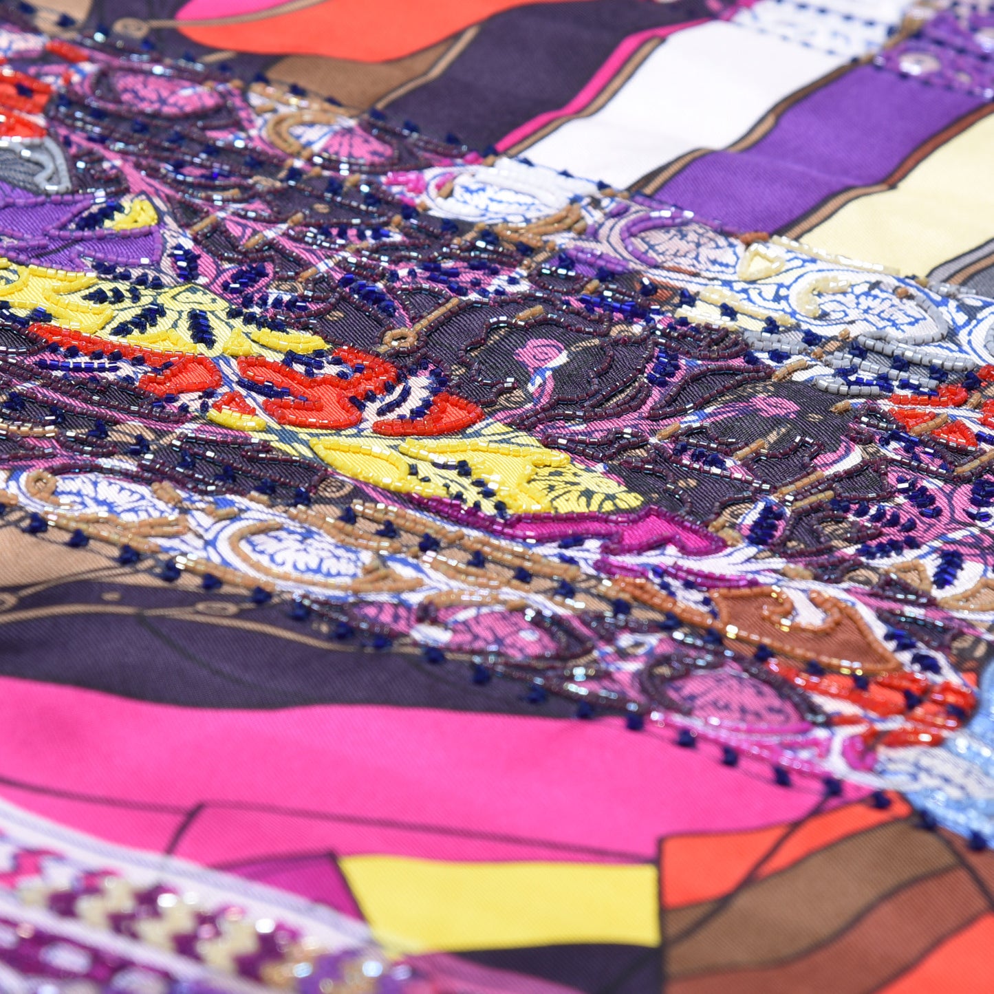 Silk Embroidered Pegase Au Bloc Exceptional Scarf 140 Rose Indien