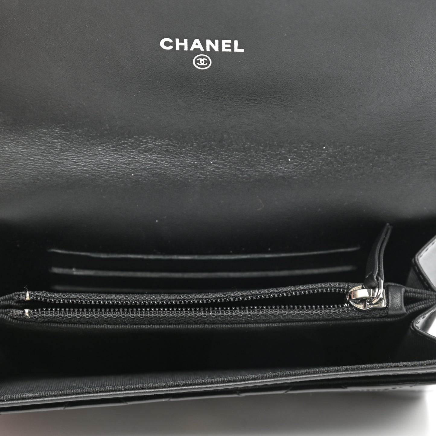 Patent Calfskin Quilted Small Flap Wallet Black