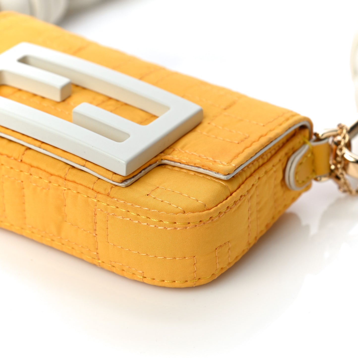 Nylon FF Embroidered Nano Baguette Maxi Handle Charm Yellow