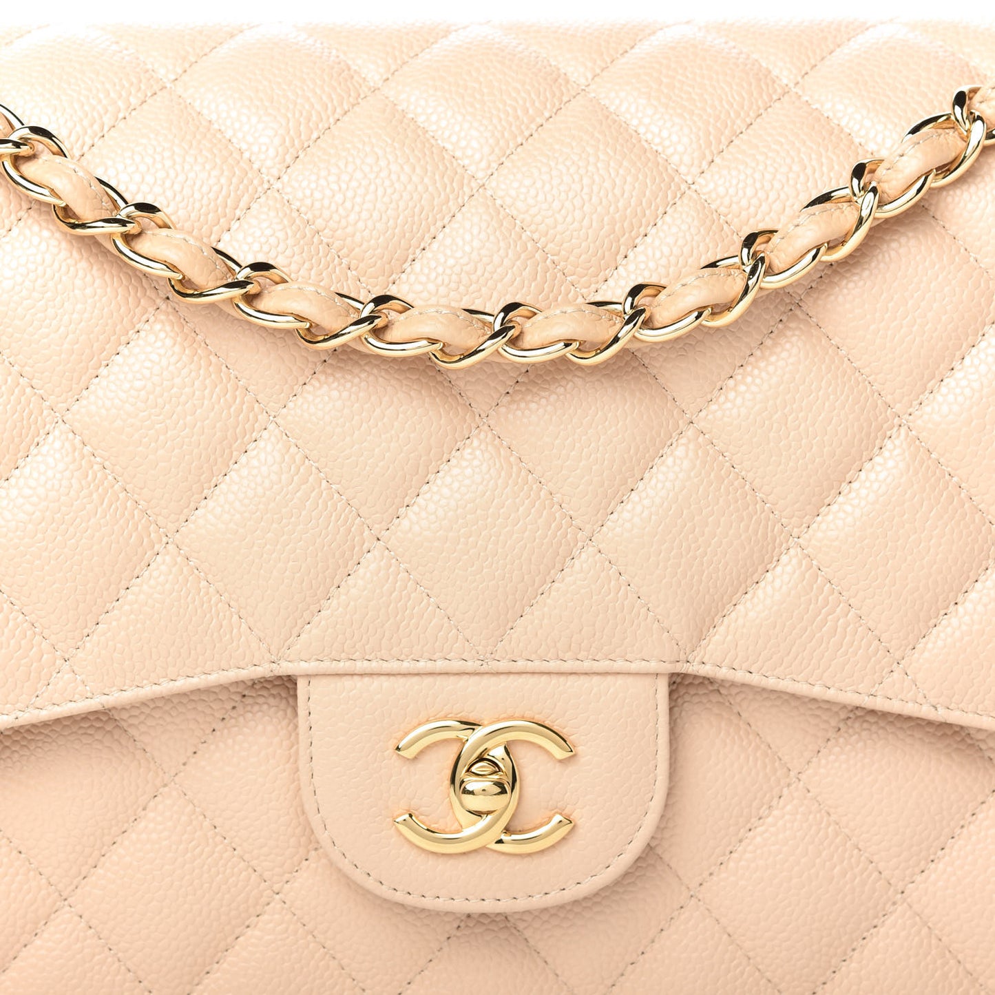 Caviar Quilted Jumbo Double Flap Beige Clair