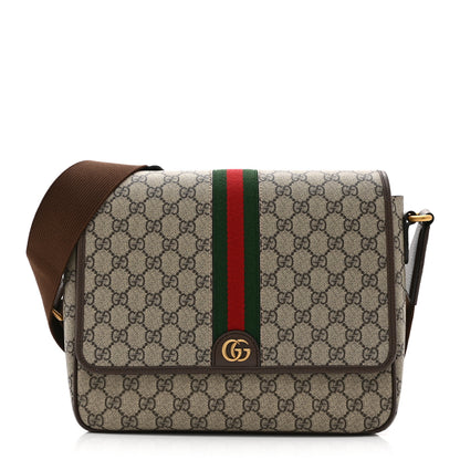 Gucci Tender GG Supreme Monogram Textured Dollar Calfskin Medium Ophidia Messenger Bag Beige Ebony New Acero 1 of 11