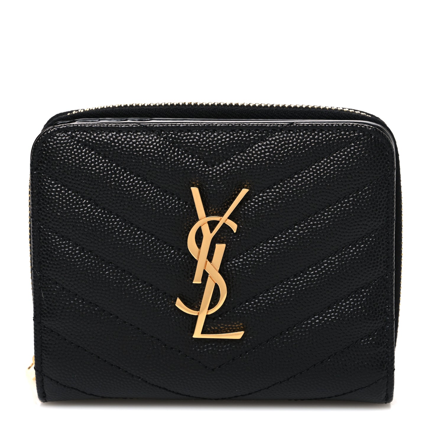 Grain De Poudre Matelasse Chevron Monogram Compact Zip Around Wallet Black
