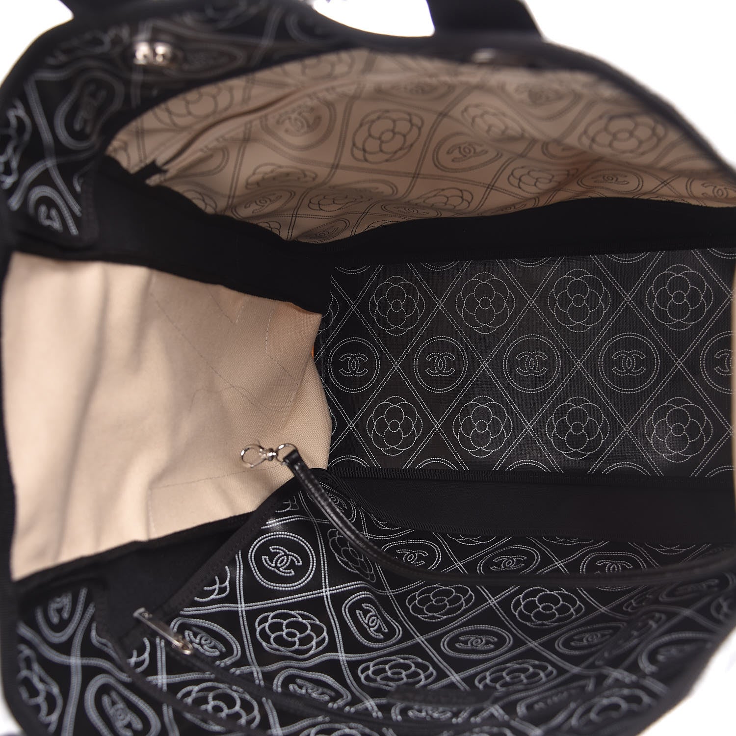 Chanel Coated Canvas Camellia Medium Shopping Tote Black Beige 5 of 11