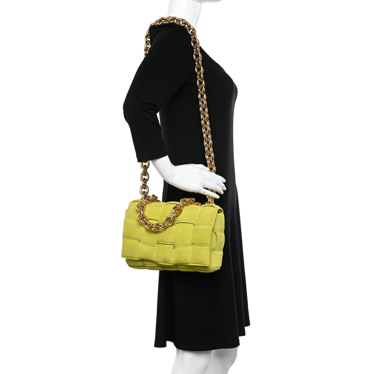 Suede Maxi Intrecciato Padded Chain Cassette Crossbody Bag Kiwi
