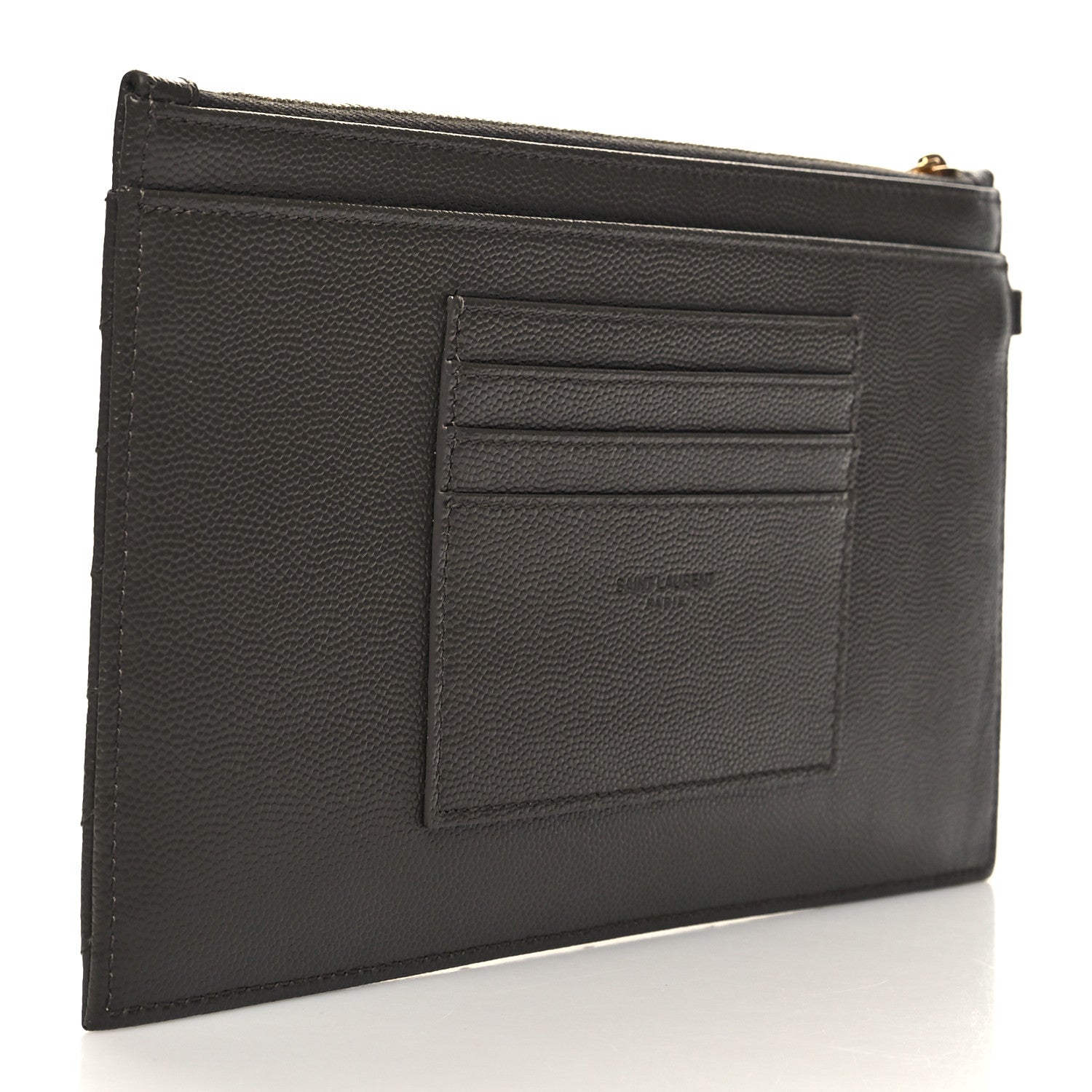 Saint Laurent Grain De Poudre Chevron Monogram Large Bill Pouch Fog 3 of 11