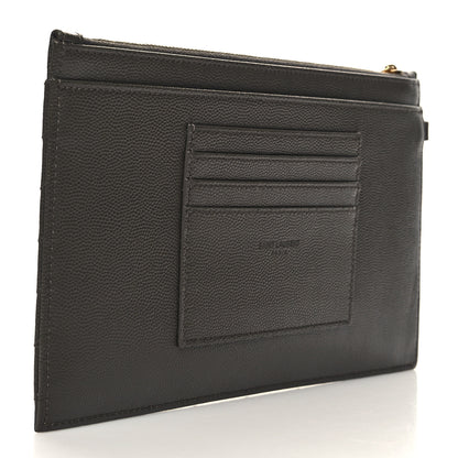 Saint Laurent Grain De Poudre Chevron Monogram Large Bill Pouch Fog 3 of 11