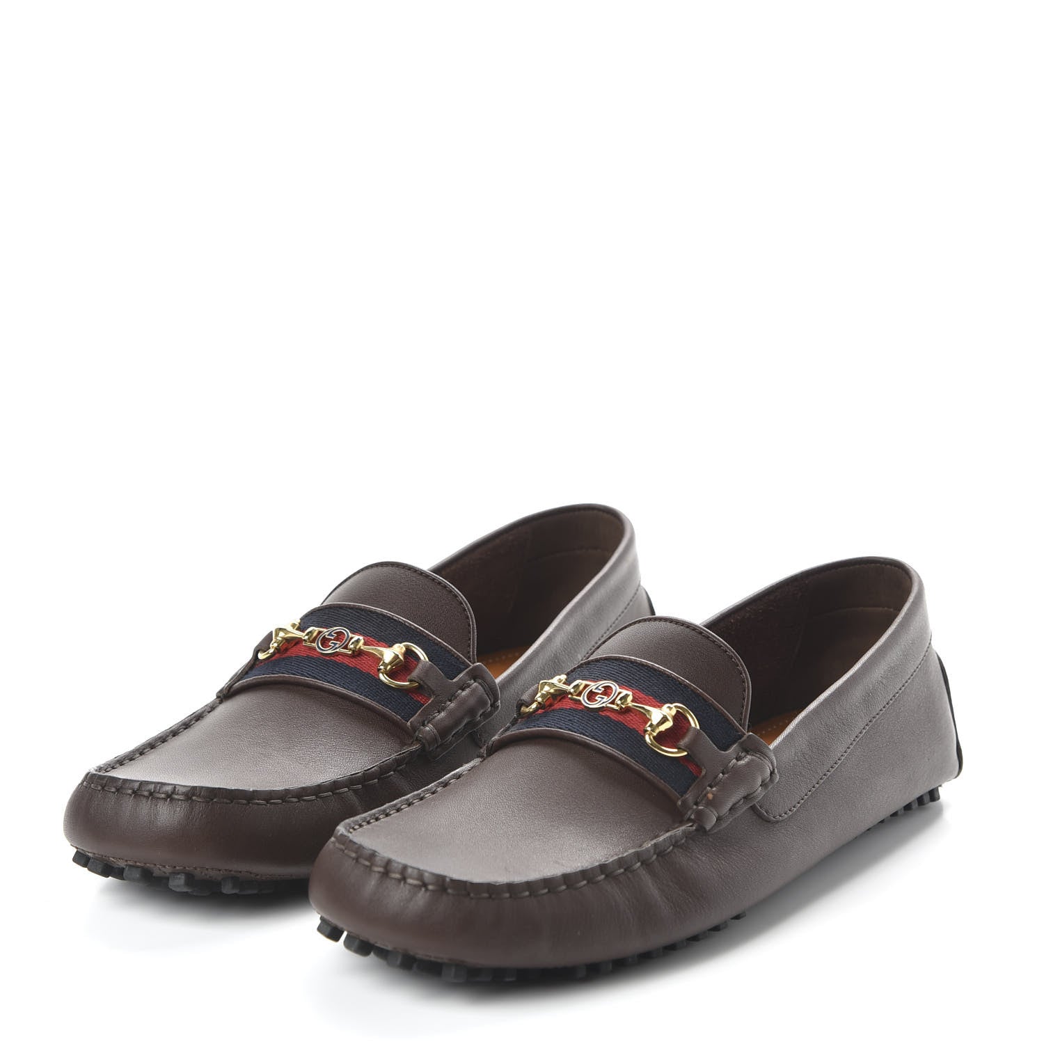 Gucci Soft Clove Calfskin Web Mens Horsebit Driver Loafers 8.5 Cocoa 3 of 8