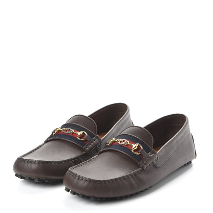 Gucci Soft Clove Calfskin Web Mens Horsebit Driver Loafers 8.5 Cocoa 3 of 8