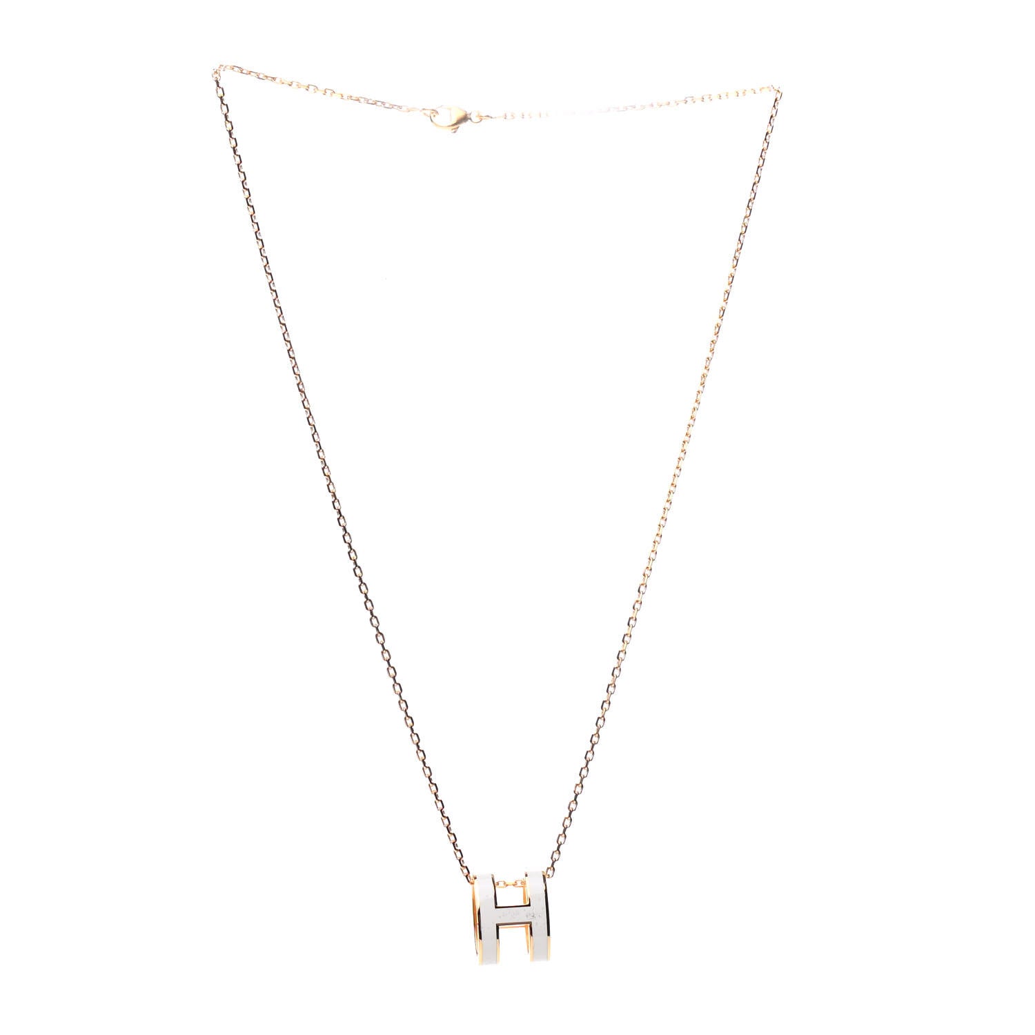 Hermes Lacquered Gold Pop H Pendant Necklace White 3 of 7