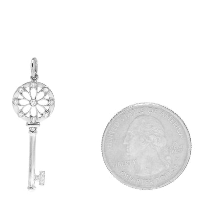 Tiffany 18K White Gold Diamond Floral Key Pendant 2 of 5