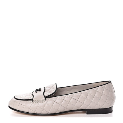 Chanel Lambskin Quilted CC Loafers 38.5 Light Grey 1 of 18