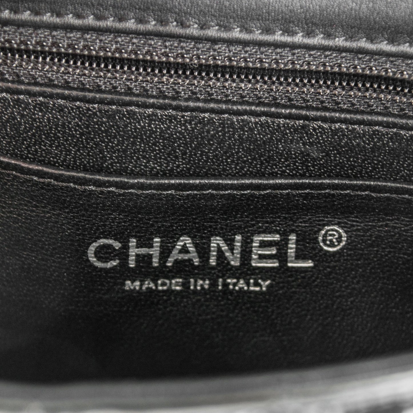 Striated Patent Quilted Mini Rectangular Flap Dark Grey