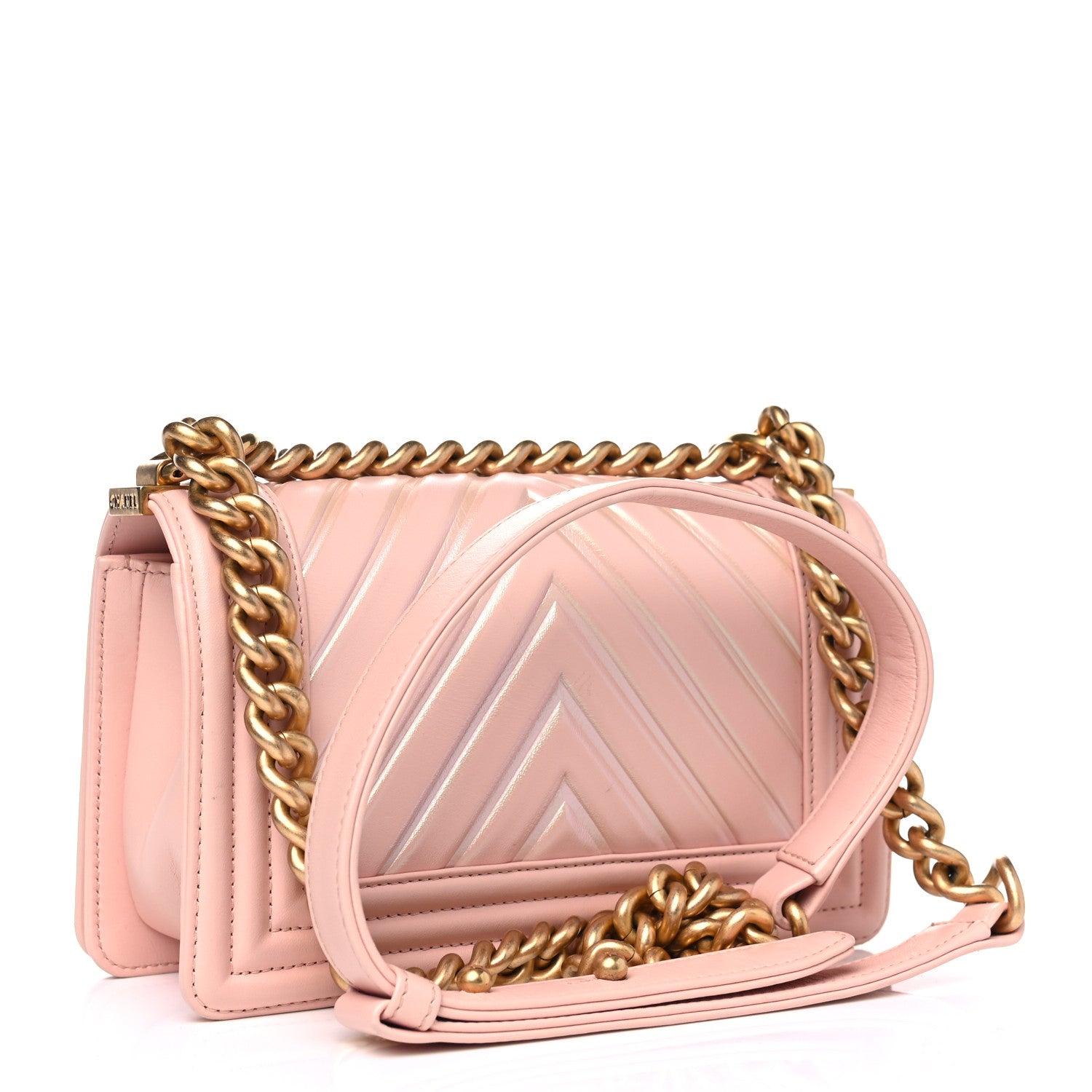 Chanel Painted Calfskin Chevron Embossed Small Boy Flap Nude 3 of 23