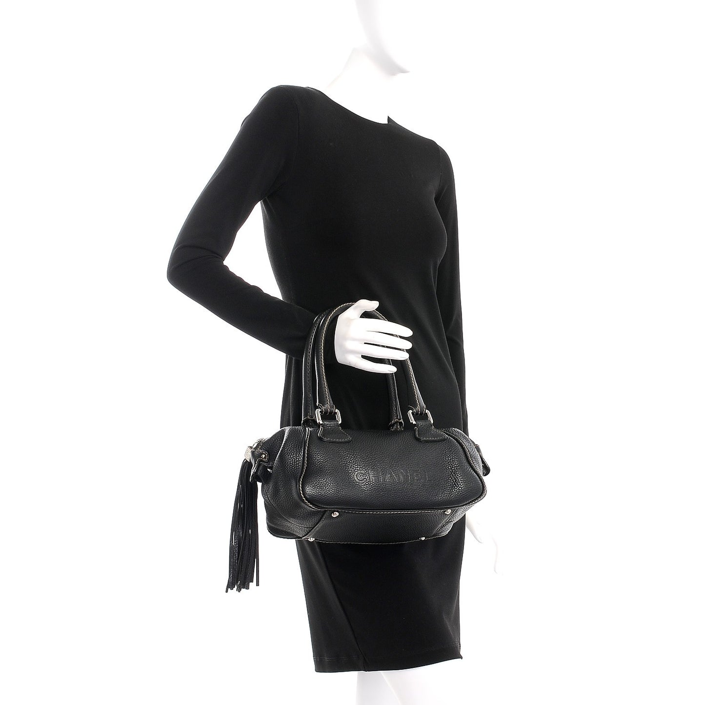 Calfskin Small Tassel Satchel Black