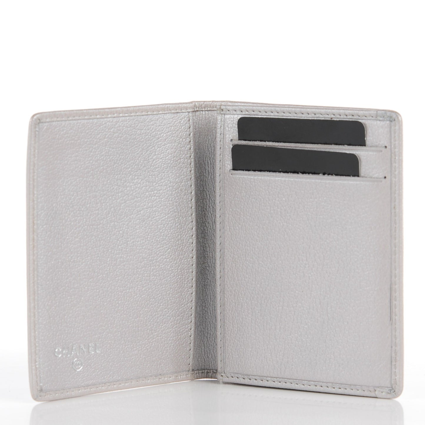 Goatskin Camellia Card Holder Wallet Silver