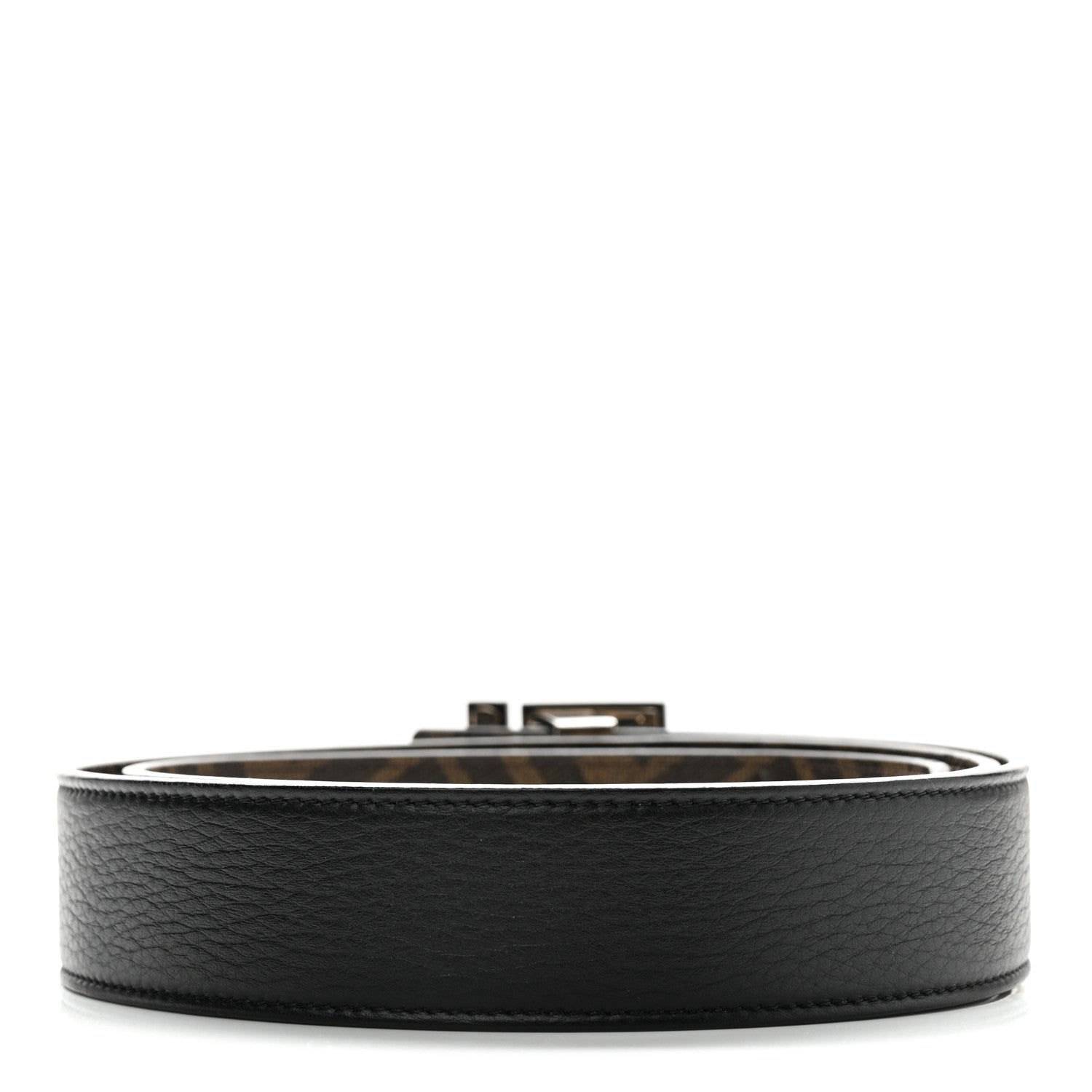 Fendi Cuoio Romano Glazed Fabric Enamel FF 1974 Reversible Belt 100 40 Black 4 of 9