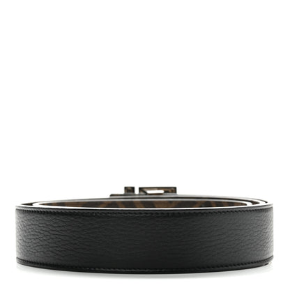 Fendi Cuoio Romano Glazed Fabric Enamel FF 1974 Reversible Belt 100 40 Black 4 of 9